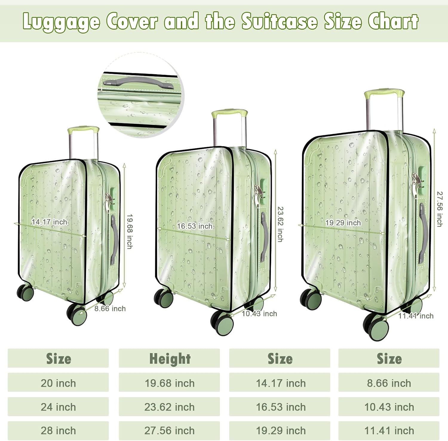 Thicken Clear Luggage Cover Protector, 28" PVC Luggage Covers for Suitcase Waterproof Dustproof Anti-scratch Travel Suitcase Covers Case for Wheeled Luggage