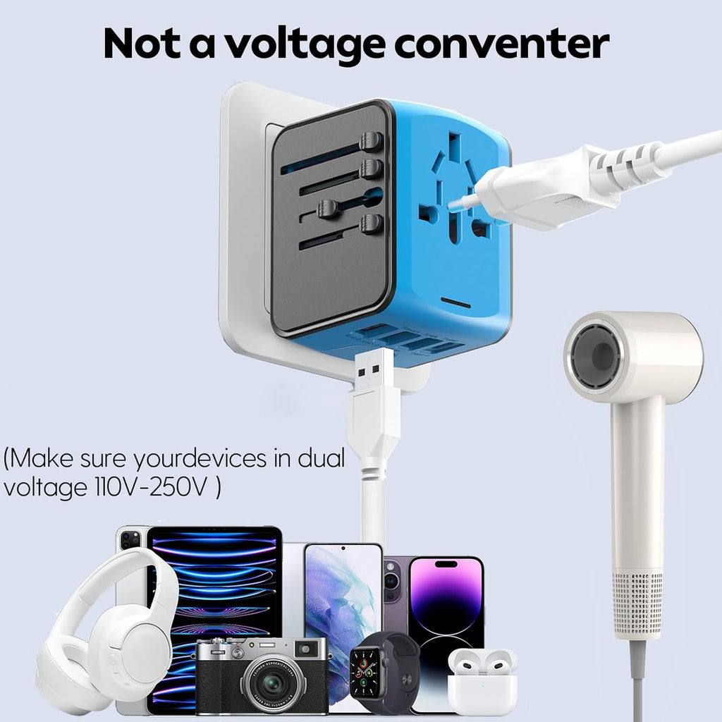 JMFONE Universal Travel Plug Adapter, International Power Adapter with 2 USB-C & 2 USB-A Ports and Multi AC Sockets, 5-in-1 Worldwide Travel Outlet Charger Adapter for EU US UK AU 200+ Multi Countries