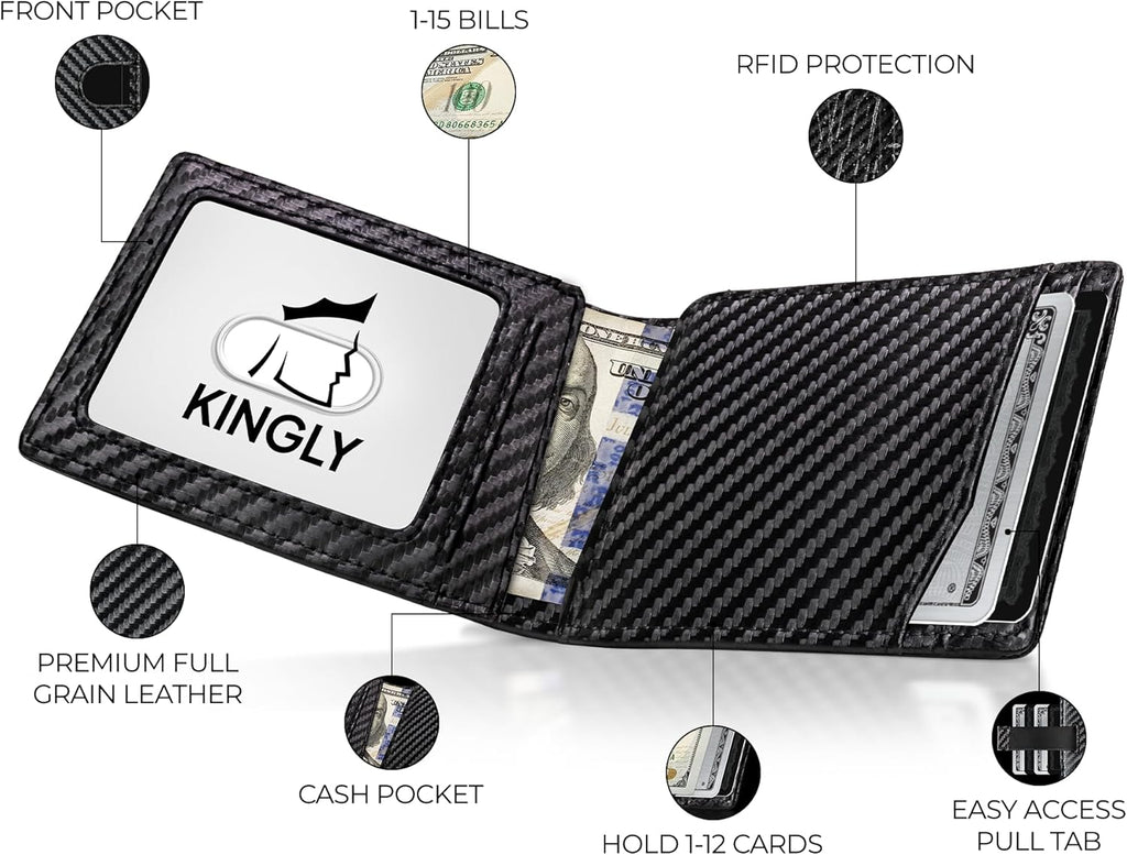 Kingly Cash Pocket Slim Wallet for Men - RFID Blocking Leather Card Holder - Minimalist Men’s Wallet for Front Pockets - Holds 1-15 Cards & Cash - Durable Italian Leather Wallets