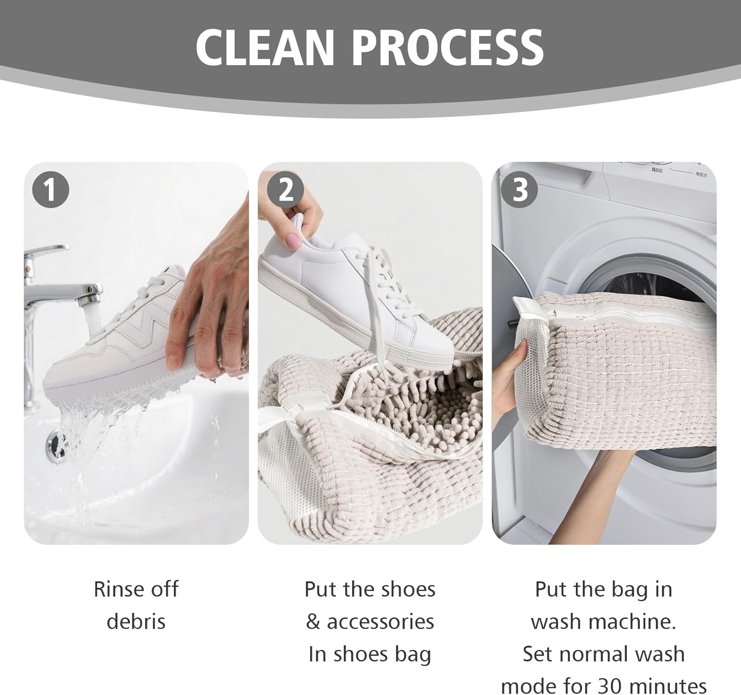 HEAVYWOOD Shoes Bag for Washing Machine Reusable Shoe Cleaning Washing Machine Bag Sturdy Anti-Rust Zipper 15.7’’*7.8’’ Shoe Laundry Bag for Washer and Dryer for Sneakers, Trainers (Beige, 2Packs)