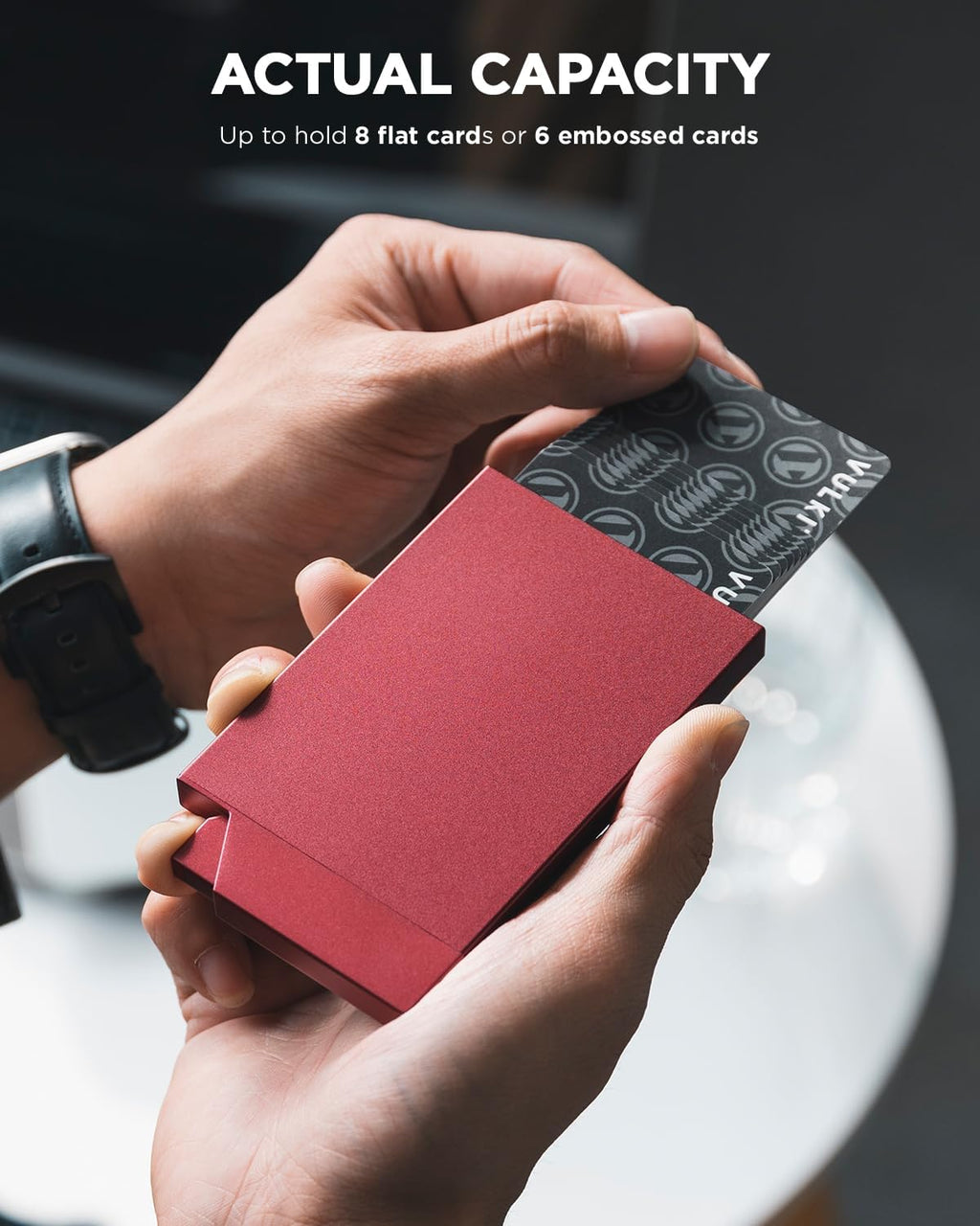 VULKIT Pop up Card Holder Minimalist Credit Card Holder RFID Blocking Slim Metal Card Case for Men or Women(Wine)