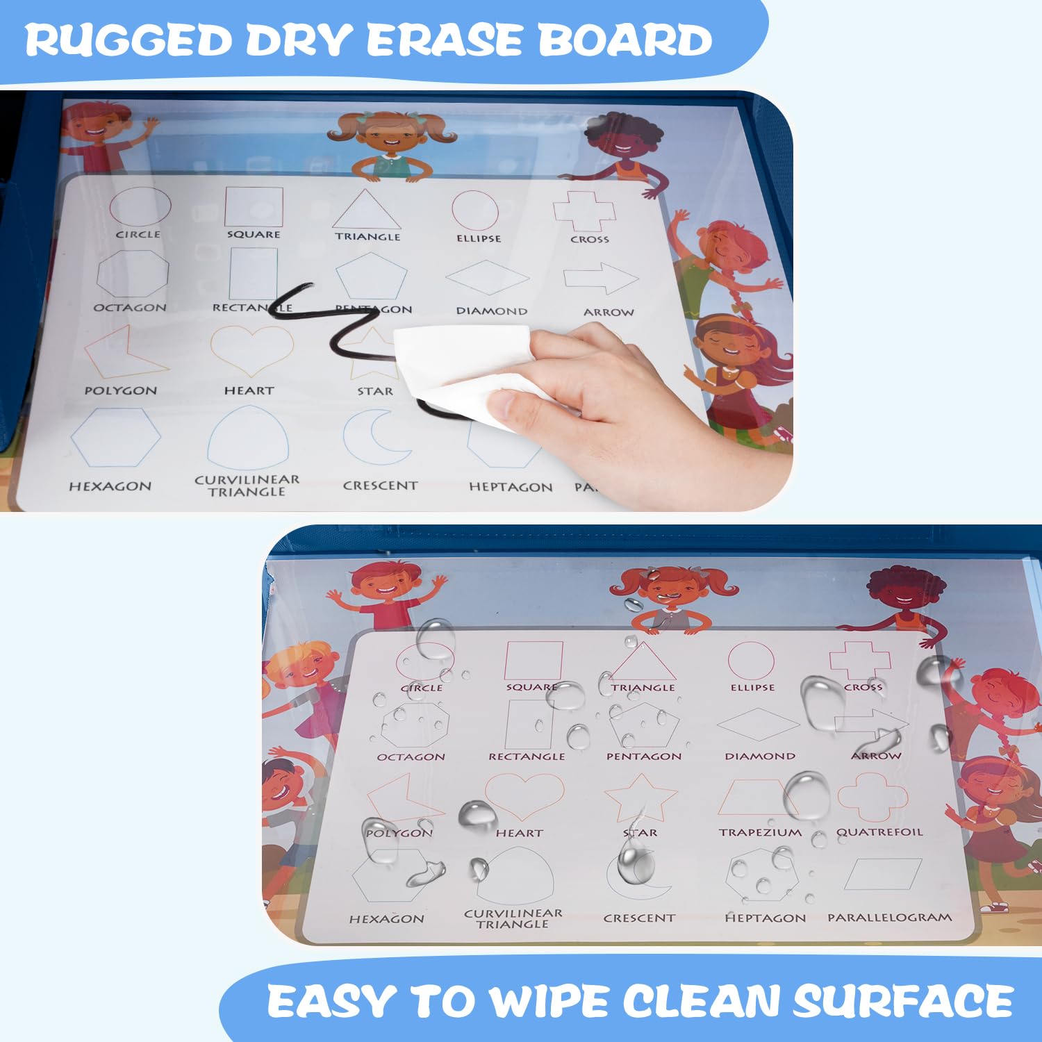 MENZOKE Car Seat Tray for Kids with Educational Drawing Board, Tablet Holder & Cooler Cup Holder, Essential for Car Travel & Airplane Trips, Space Pattern Design, Dark Blue