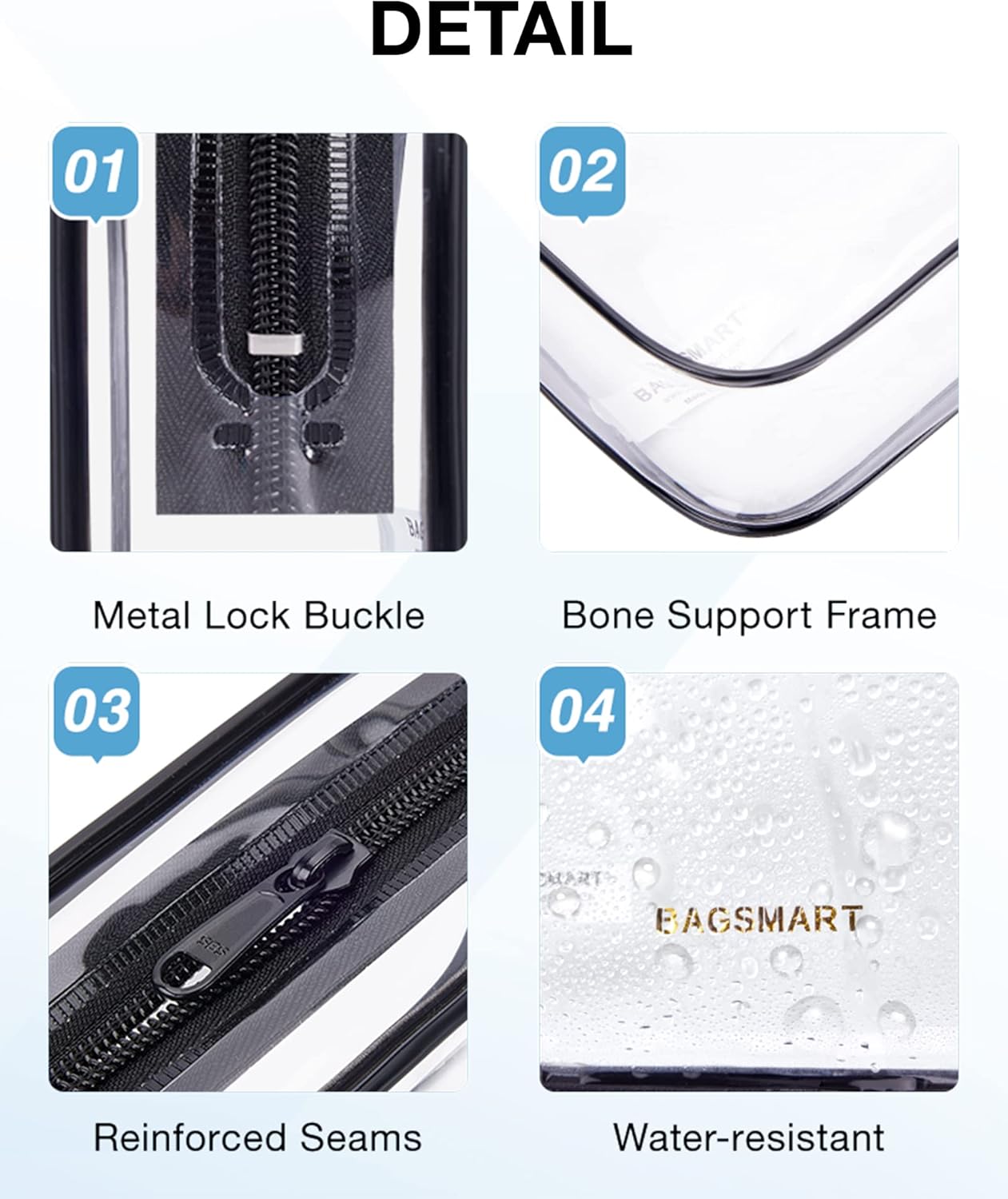 BAGSMART Clear Toiletry Bag, 3 Packs TSA Approved Water resistant Quart Size Travel Organizer, Airport Airline Travel Essential Carry On Makeup Cosmetic Bags for Women, Black