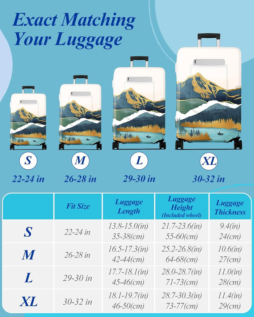 Slohif Luggage Cover for Suitcase Tsa Approved Protector - Luggage Sleeve Large Suit Case Cover Travel Stretch Baggage Case Protective Washable Fit 29-30 Inch Mountain L