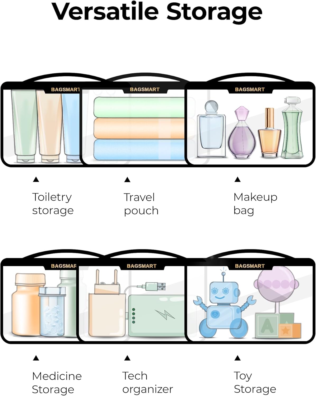 BAGSMART Clear Makeup Bag, TSA Approved Toiletry Bag, Makeup Cosmetic Pouch Bag for Women Quart Size Compliant Bag Organizer for Travel Essentials (Khaki,Pack of 1)