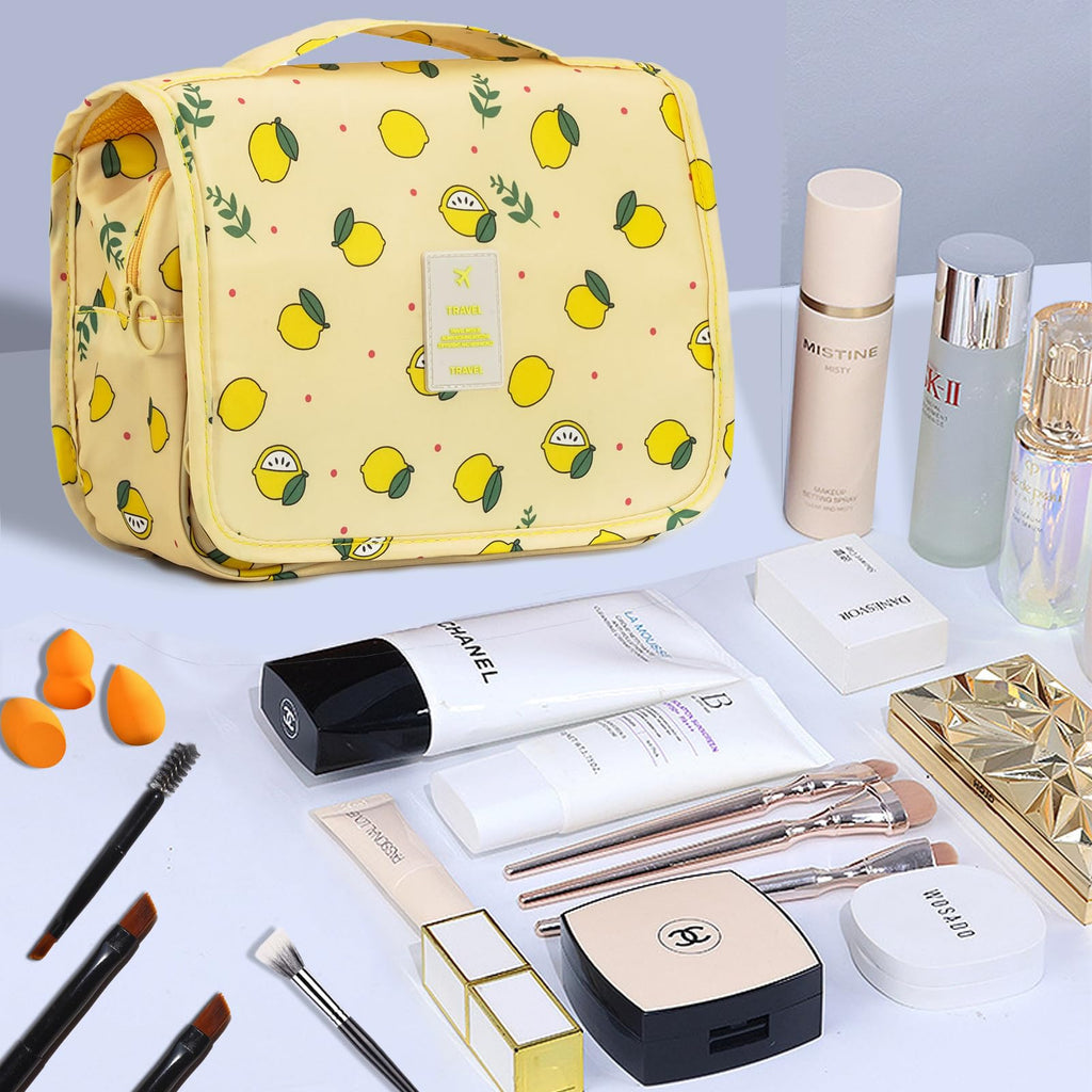 L&FY Hanging Travel Toiletry Bag Women's Cosmetic Organizer Makeup Pouch Men's Shaving Kits With Handle (Yellow Lemon)