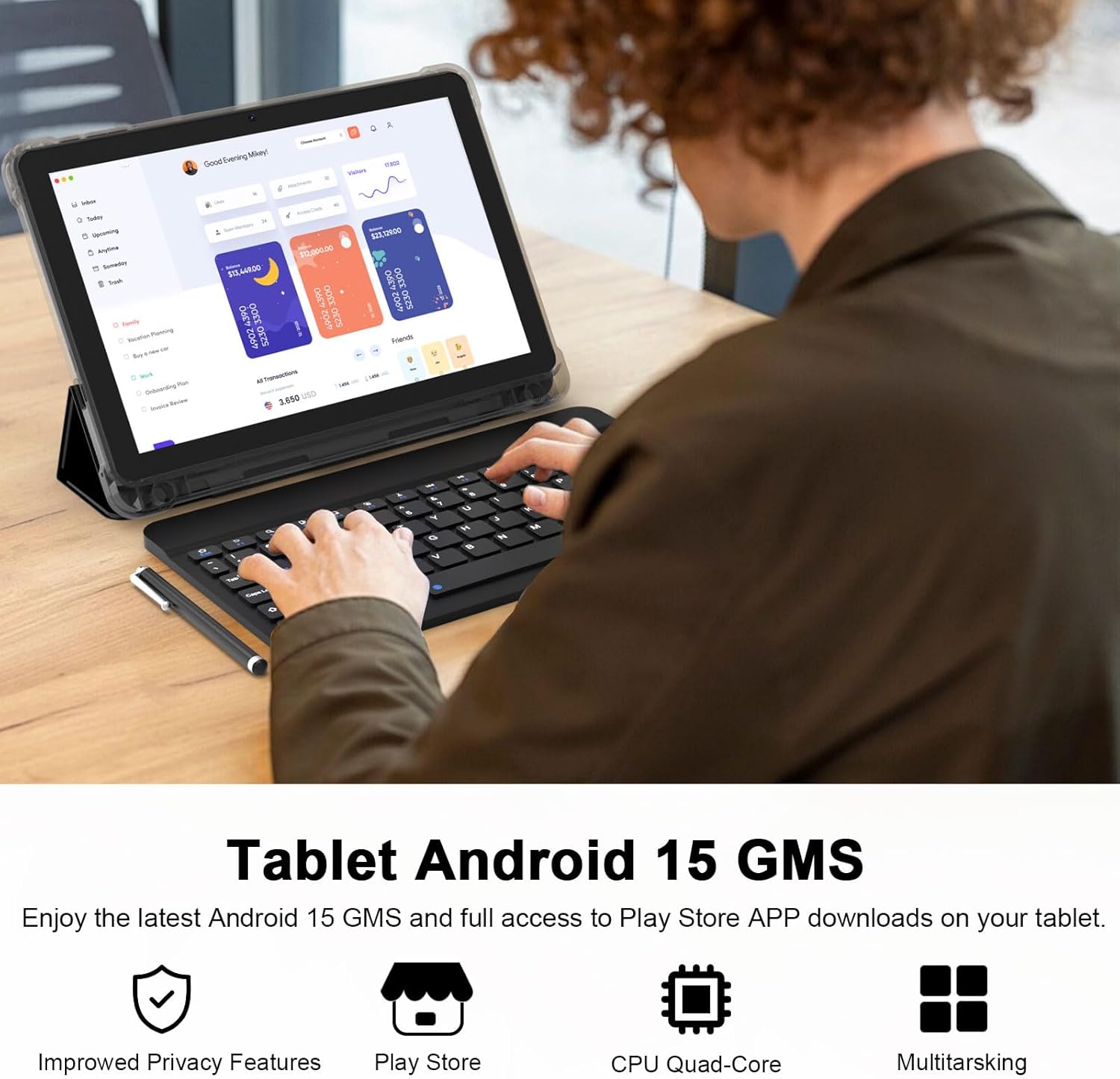 Android 15 Tablet 10 Inch, 20GB RAM+128GB ROM/2TB Expandable, 2 in 1 Tablets with Keyboard Case Mouse Stylus, 2.0GHz Quad-core Processor, 1280*800 IPS HD Screen, 5G WiFi 6 BT 5.0, 8MP Camera Tablet PC