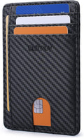 Buffway Slim Minimalist Front Pocket RFID Blocking Leather Wallets for Men and Women - Carbon Fiber Black