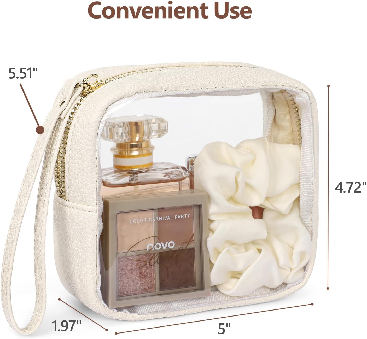 PACKISM Small Clear Makeup Bag - PU Leather Clear Travel Bags for Toiletries Mini Makeup Bag for Purse, Portable Cosmetic Bag Car Bag for Essentials for Women Gift Daily Use (Beige Mini)