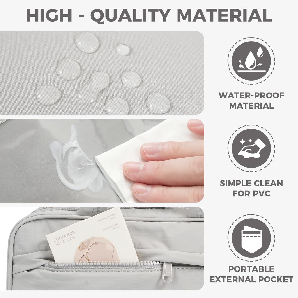 Toiletry Bag For women,Portable Hanging Organizer,4 Leakproof Compartment for full-sized Conditioner, Brushes Set, Makeup Accessories,Visible and easy to access.M-grey