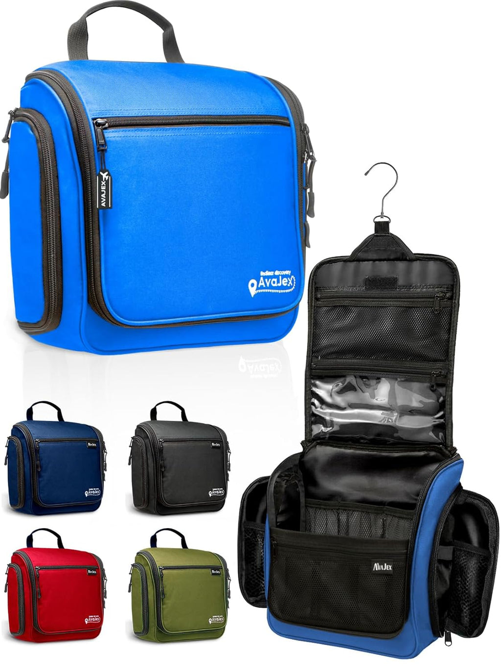 Large Hanging Toiletry Organizer - Travel Toiletry Bag for Men and Women - Waterproof Hygiene Bag with Metal XXL Swivel Hook, Sturdy Zippers and 19 Compartments for Toiletries, Makeup (Light Blue)