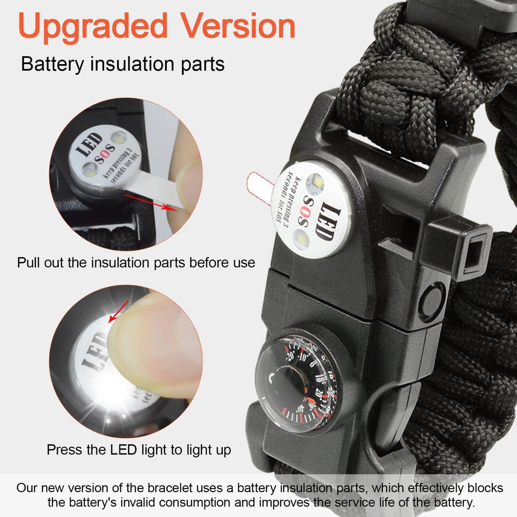 20 in 1 Survival Paracord Bracelet Adjustable Gear Kit with SOS LED Light, Fire Starter, Bigger Compass, Survival Whistle, Perfect for Camping, Hiking, Fishing