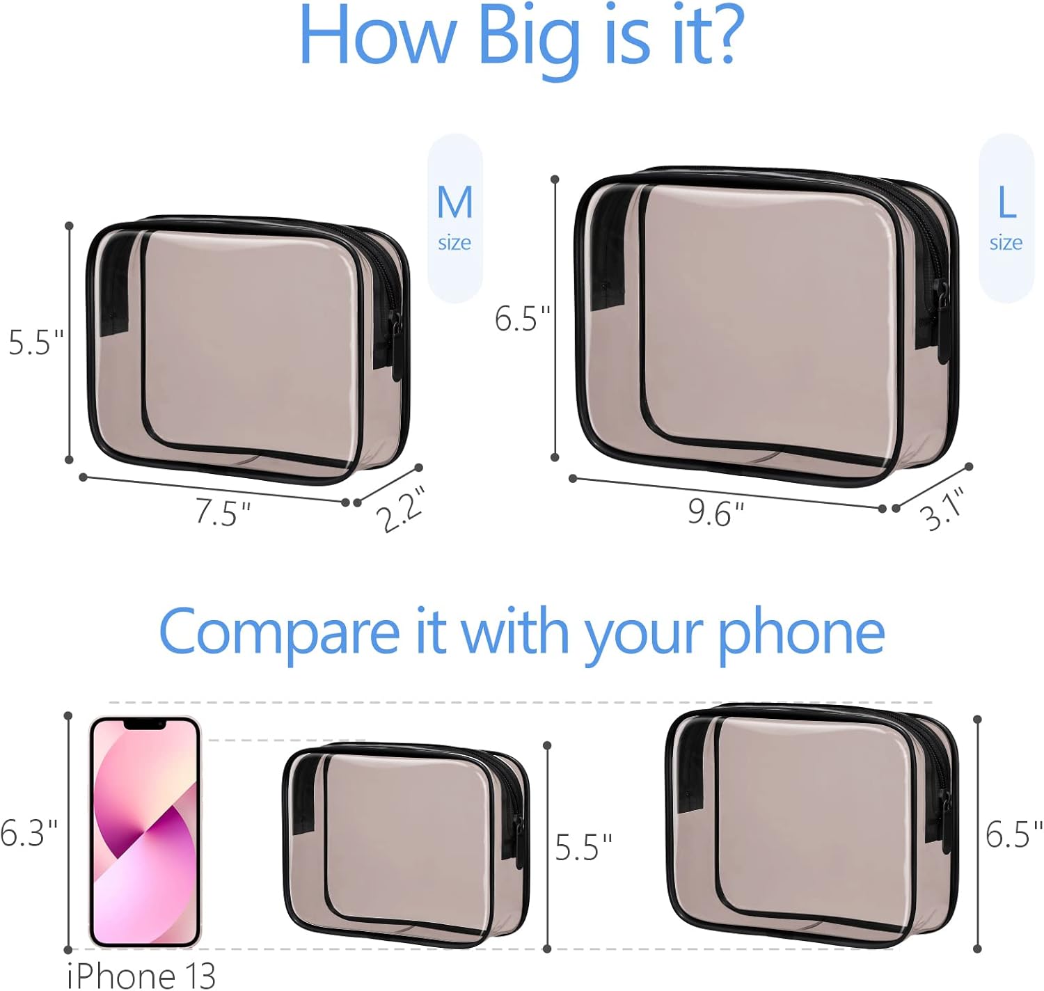 PACKISM Clear Makeup Bags - Well-made Clear Toiletry Bags for Traveling, Water-resistant Tsa Approved Toiletry Bag with Zipper Holds Small Items for Organization Fit Travel Essentials, Black Brown