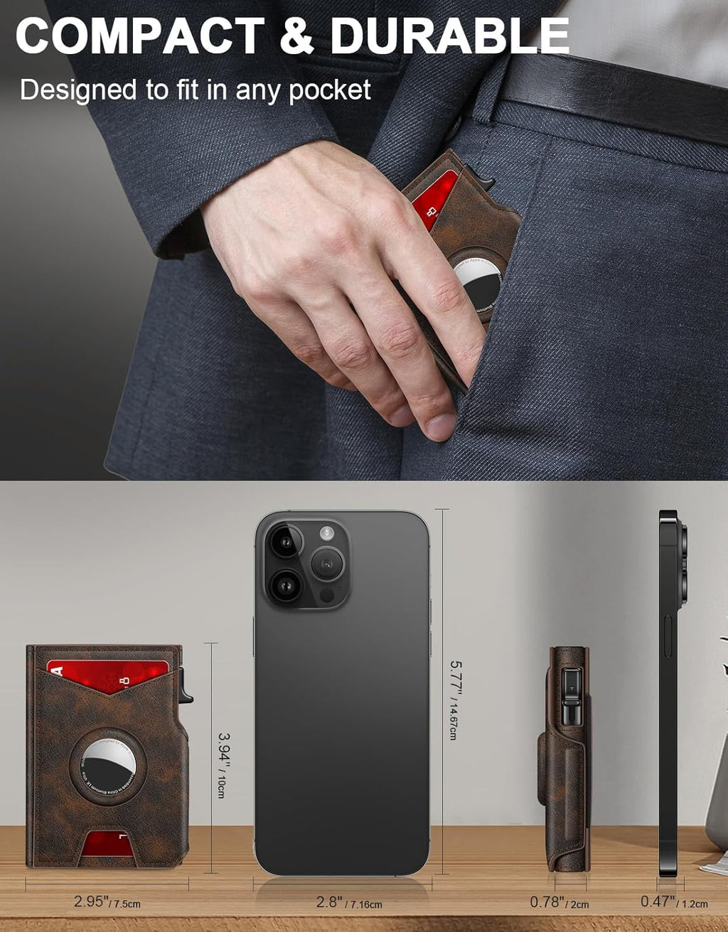 Airtag Wallet for Men, Minimalist Slim Mens Wallet Smart Pop Up Credit Card Holder for 9-13 Cards, RFID Blocking Wallet with ID Window & Cash Slot, Compact Bifold Metal Aluminum Card Case