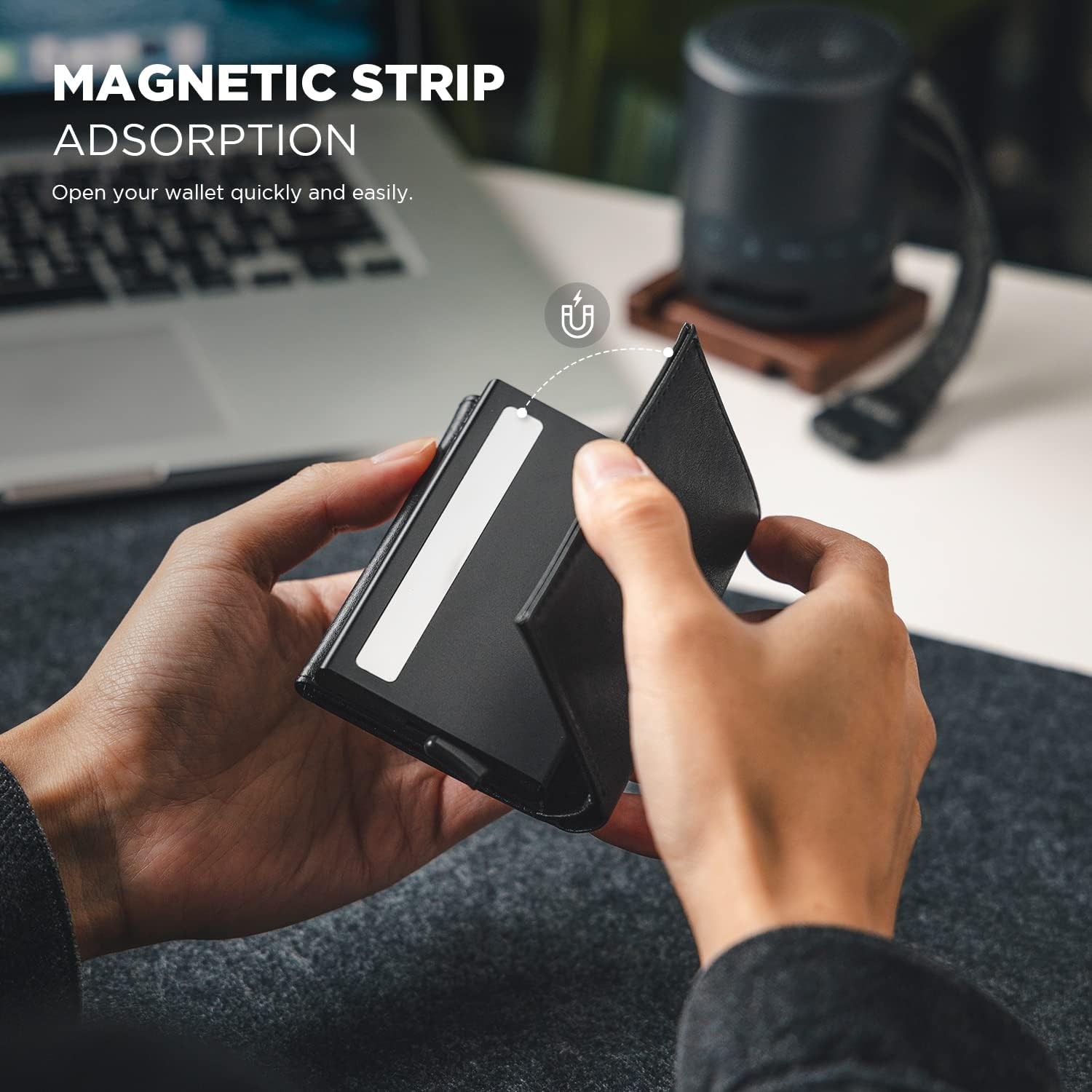 VULKIT Pop up Card Wallet Minimalist Cash Wallets RFID Blocking Leather Smart Credit Card Holder with ID window for Men(Black)