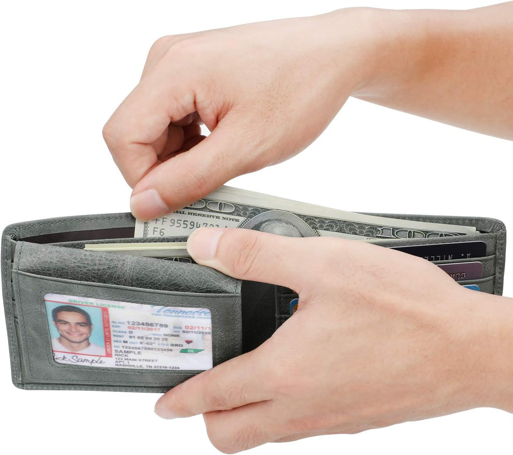 Wallet for Men-Genuine Leather RFID Blocking Bifold Stylish Wallet With 2 ID Window