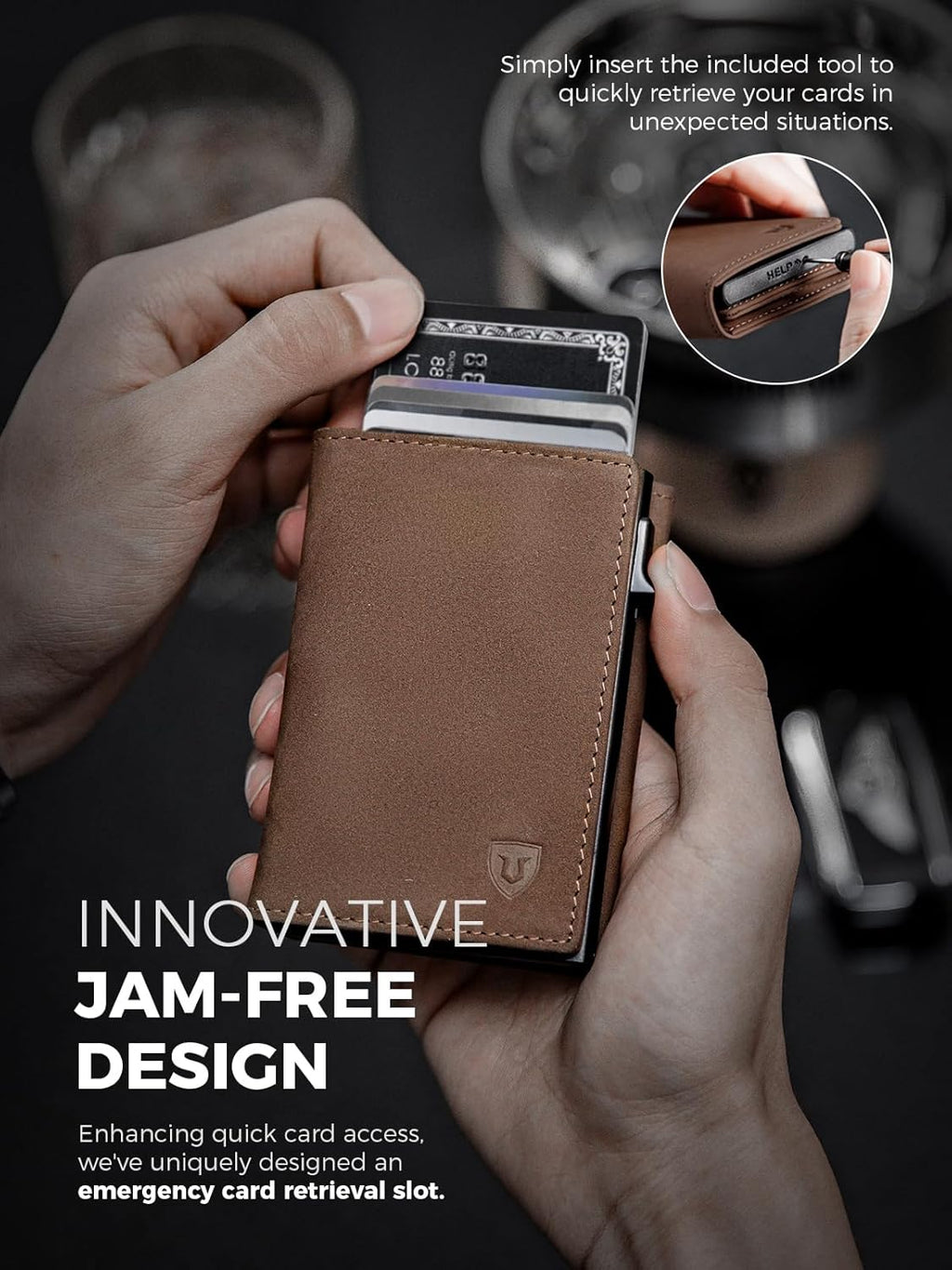 LORZOR Wallet for Men with Metal Card Holder, Pop Up Wallet, Finest Full Grain Leather Trifold Wallet, Smart, Minimalist, RFID Blocking, Front Pocket, ID Window