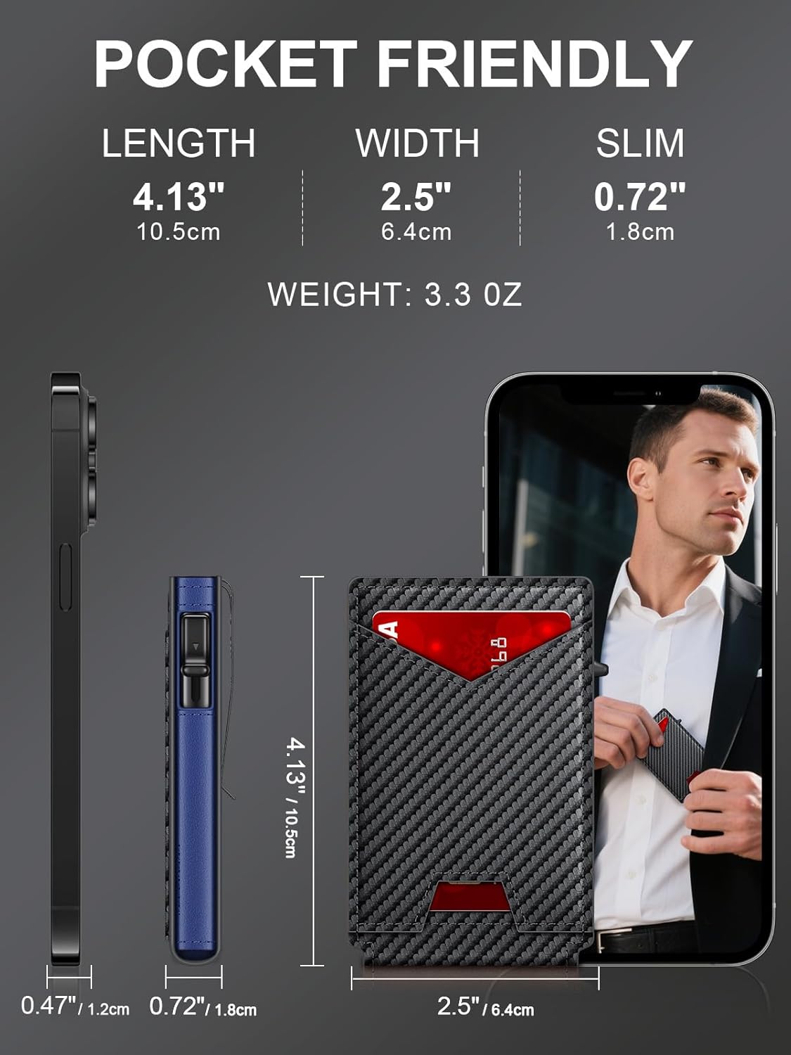 Wallet for Men RFID Wallet with Money Clip, Slim Pop Up Card Holder for 10-12 Cards, Minimalist Smart Credit Card Case with ID Window, Bifold Metal Wallet for Front Pocket, Gifts for Men