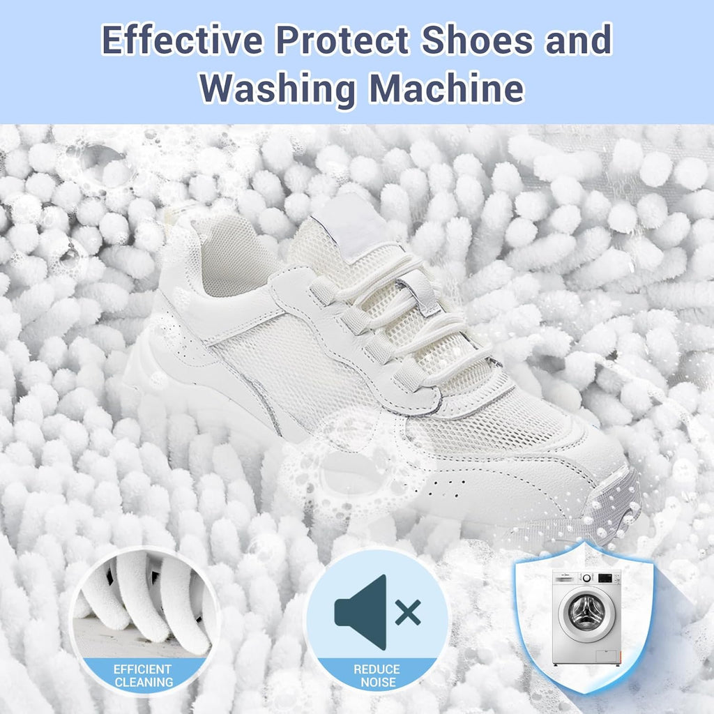 Shoe Washing Machine Bag with 2 Pockets - Wash Laces, Insoles & Socks All-in-One Shoe Laundry Bag for Washer & Dryer, Reusable Sneaker Cleaner Bag for Home Dorm Travel (2Pcs White)