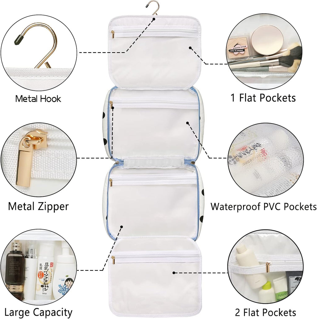Hanging Travel Toiletry Bag,Large Capacity Cosmetic Travel Toiletry Organizer for Women with 4 Compartments & 1 Sturdy Hook,Perfect for Travel/Daily Use/Christmas