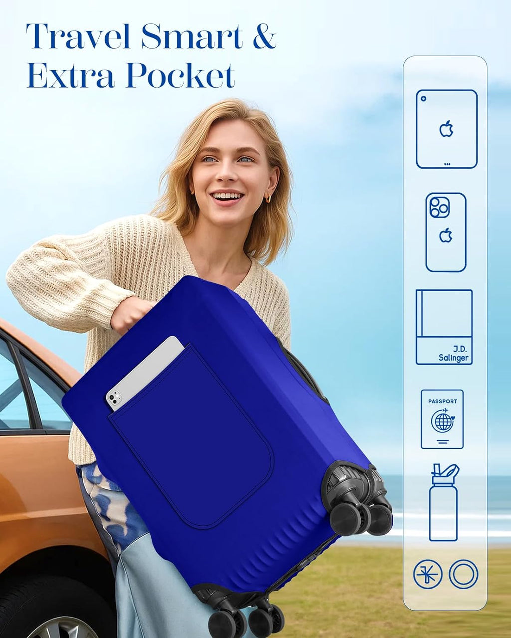 Slohif Luggage Cover for Suitcase Tsa Approved Protector - Luggage Sleeve Suit Case Cover Travel Stretch Large Baggage Case Protective Washable Fit 29-30 Inch Blue