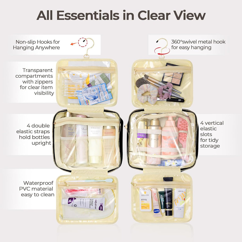 Hanging Travel Toiletry Bag for Women Detachable Toiletry Bag with 6 Compartments Large Makeup Bag Cosmetic Organizer for Bathroom Shower Business Trips Camping，Black