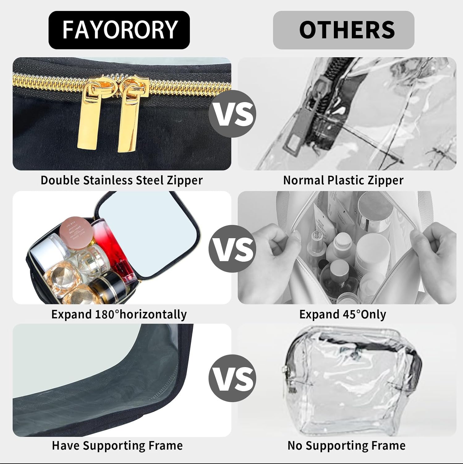 TSA Approved Travel Toiletry Bag,2 Pack Clear Makeup Bags with Handles,Quart Size Clear Cosmetic Bags for Traveling Women,Men,Carry on Airport Airline Compliant Bag,Black