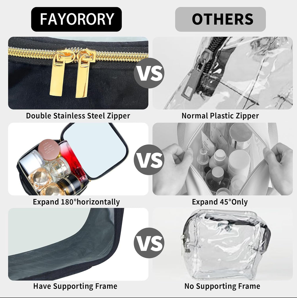 Travel Toiletry Bag,2 Pack Clear Makeup Bags with Handles,180°Opening Clear Cosmetic Bags for Traveling Women,Men,Travel Essentials,Black