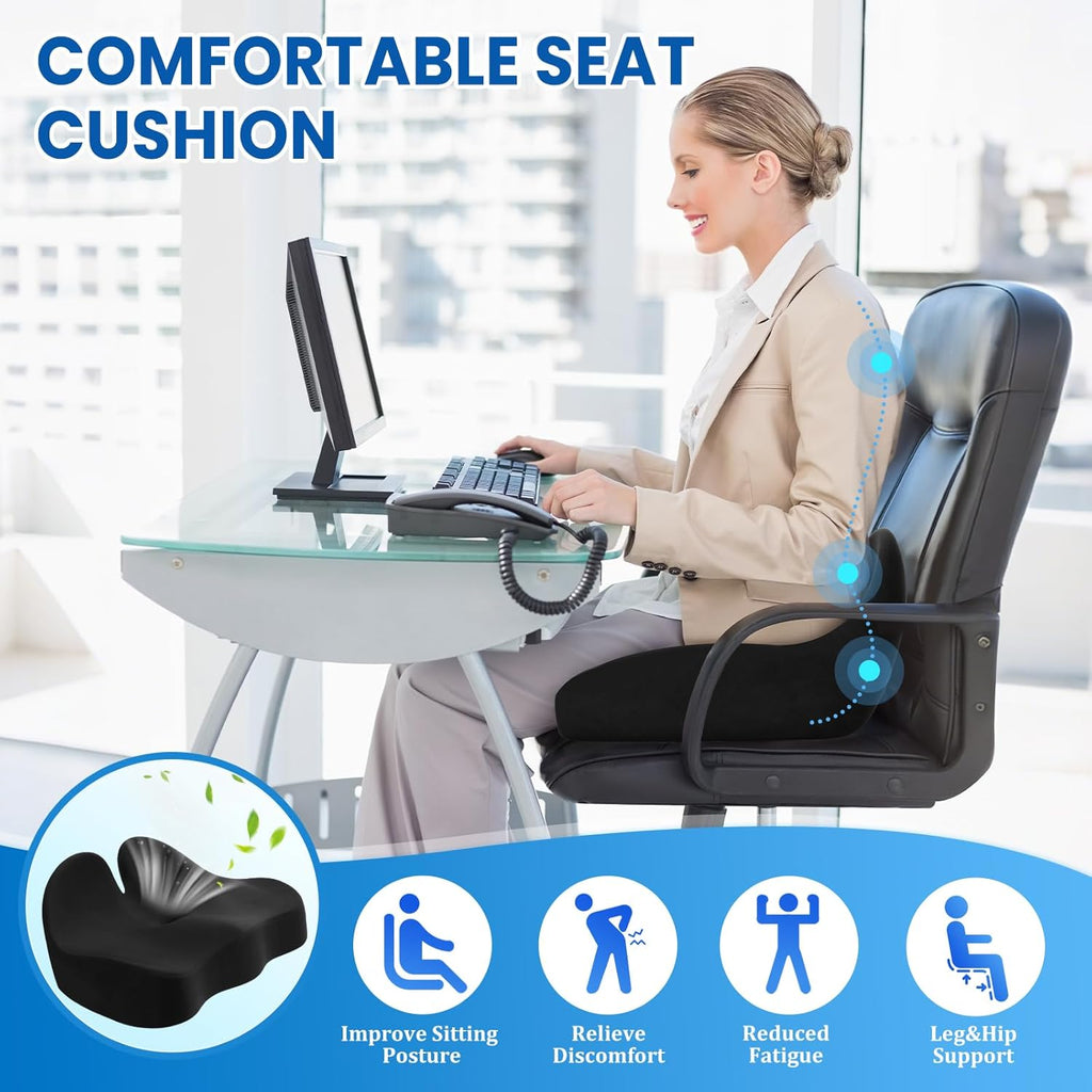 Seat Cushion, Memory Foam Office Chair Seat Cushion for Office Chairs/Car/Long Trip/Desk Chair/Gaming, Extra Large Size for Sciatica & Hip & Tailbone Pain Relief, Sciatica Support (Black)