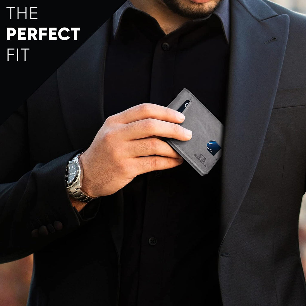 SERMAN BRANDS RFID Blocking Slim Bifold Genuine Leather Thin Minimalist Front Pocket Wallets for Men Billfold Wallet Men Gift