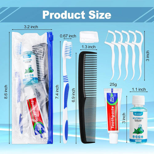 10 Set Travel Toothbrush Kit Bulk,Disposable Toothbrush with Toothpaste Set with Mouthwash,Toothpaste,Cover,Comb,Zip Bag,Floss Picks,Toothbrushes Set for Homeless,Travel