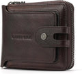 Men's brand buckle driver's license zipper genuine leather wallet, large capacity, multifunctional coin pocket (Coffee)