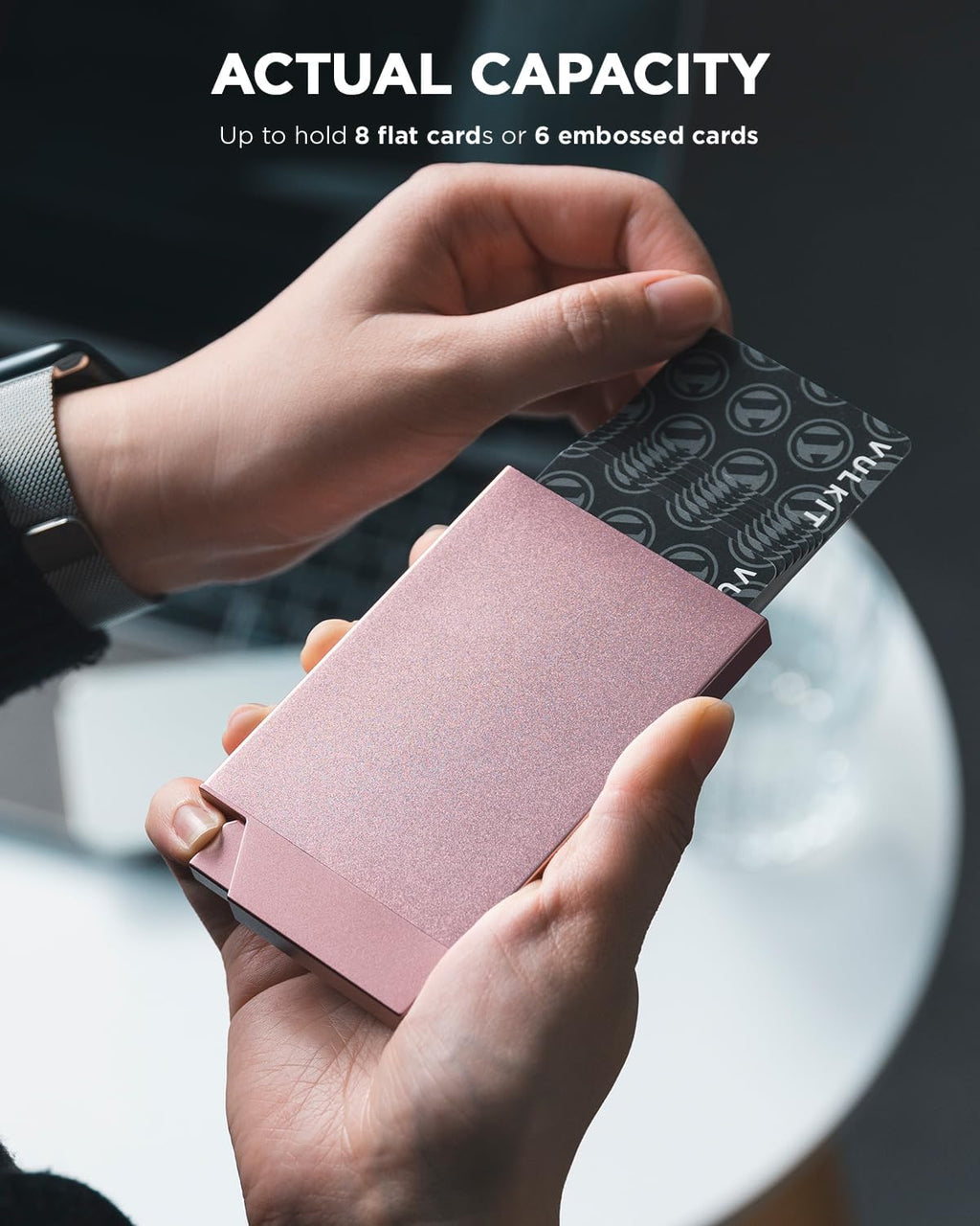 VULKIT Pop up Card Holder Minimalist Credit Card Holder RFID Blocking Slim Metal Card Case for Men or Women(Rose Gold)