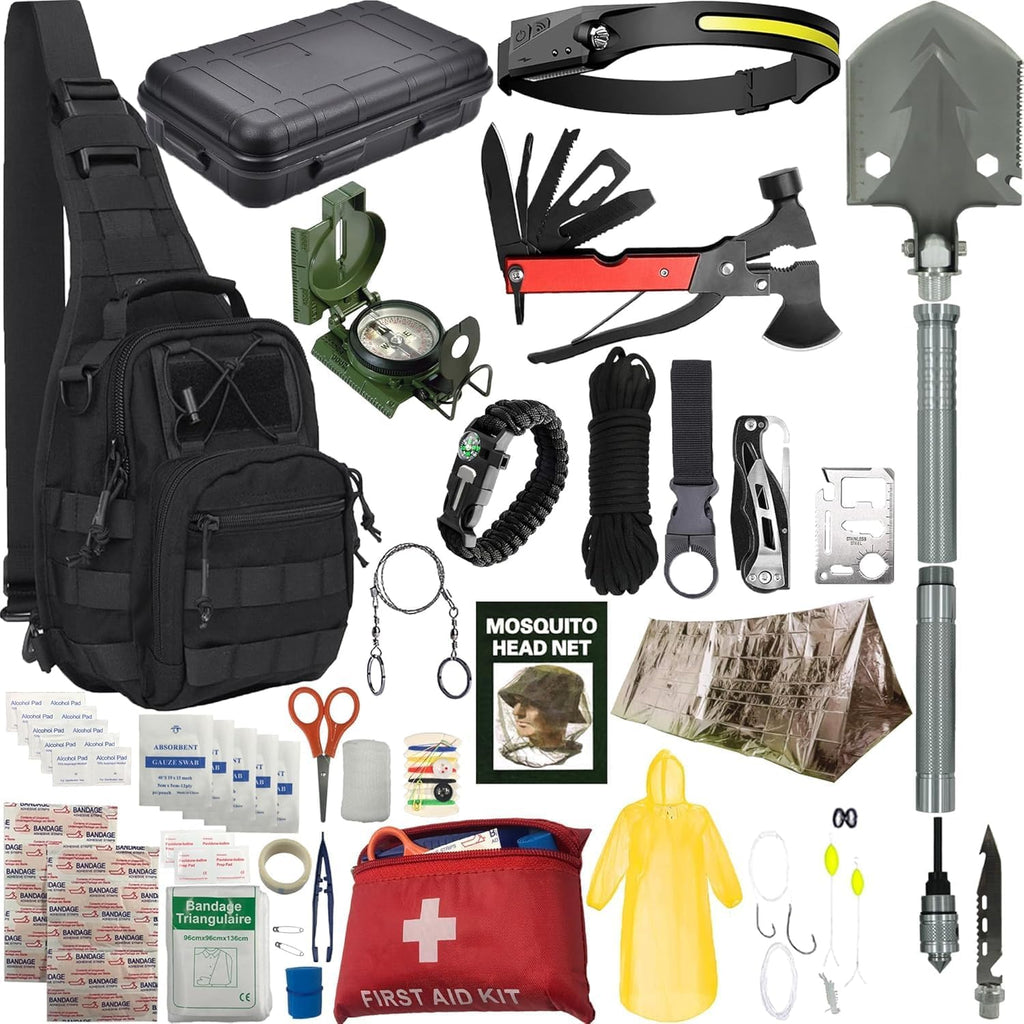 Survival Kit - All-in-One Survival Gear and Supplies for Camping, Hiking, Hunting, and Car Emergencies - Essential Tools, Great Gift for Men, Fathers, Boyfriends, Boys, Dads and Scouts