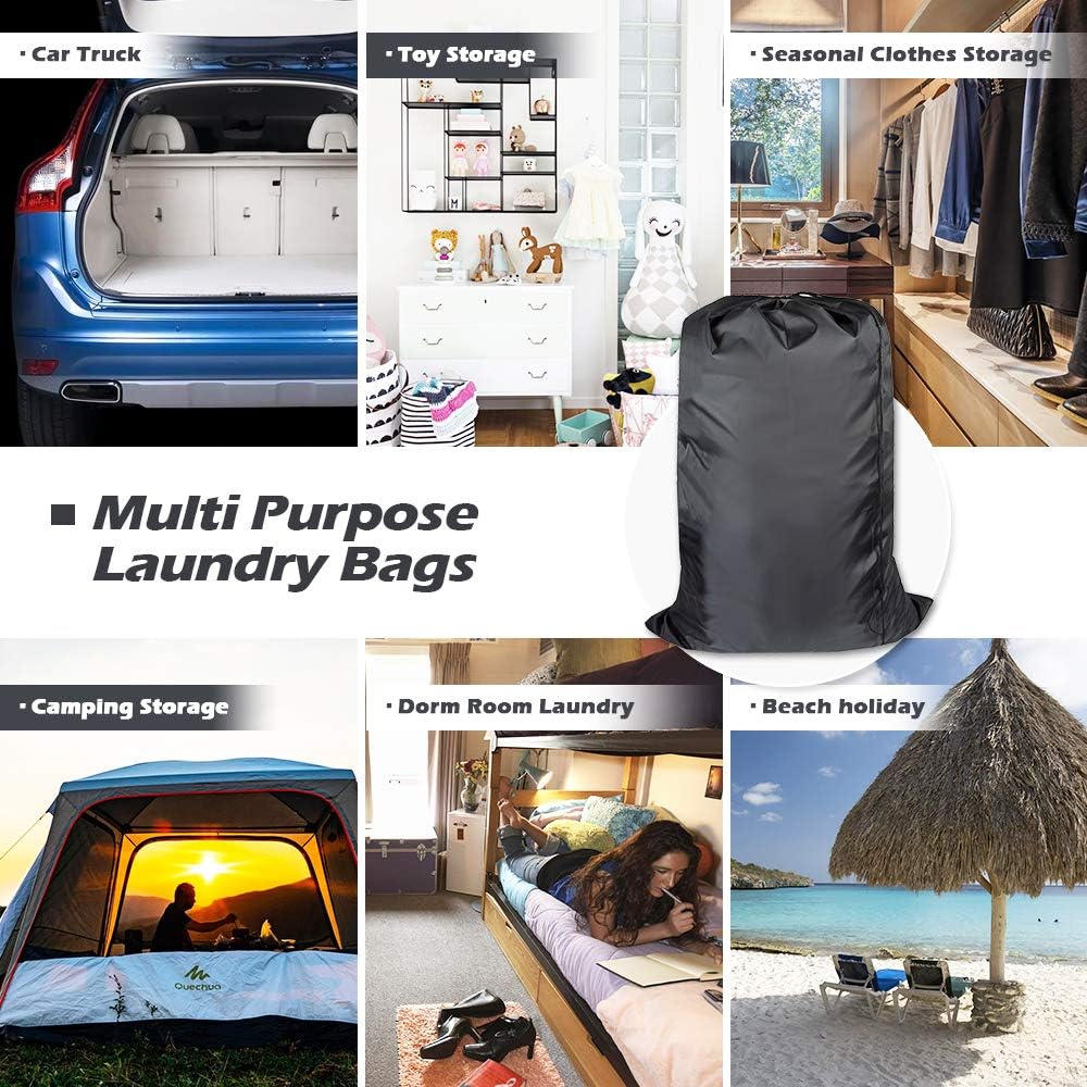 Washable Travel Laundry Bag with Drawstring (3 Pack), Large Dirty Clothes Bag Fit a Laundry Basket or Clothes Hamper, Enough to Hold 4 Loads of Laundry,26x39 inches Black 3