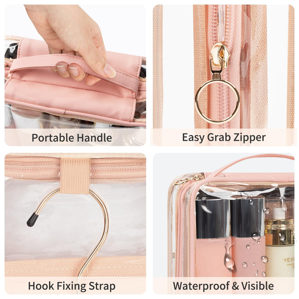 CUBETASTIC Hanging Travel Toiletry Bag for Women, Clear Makeup Bags Portable Transparent Cosmetic Case Small Skincare Pouch Waterproof Travel Bag for Toiletries