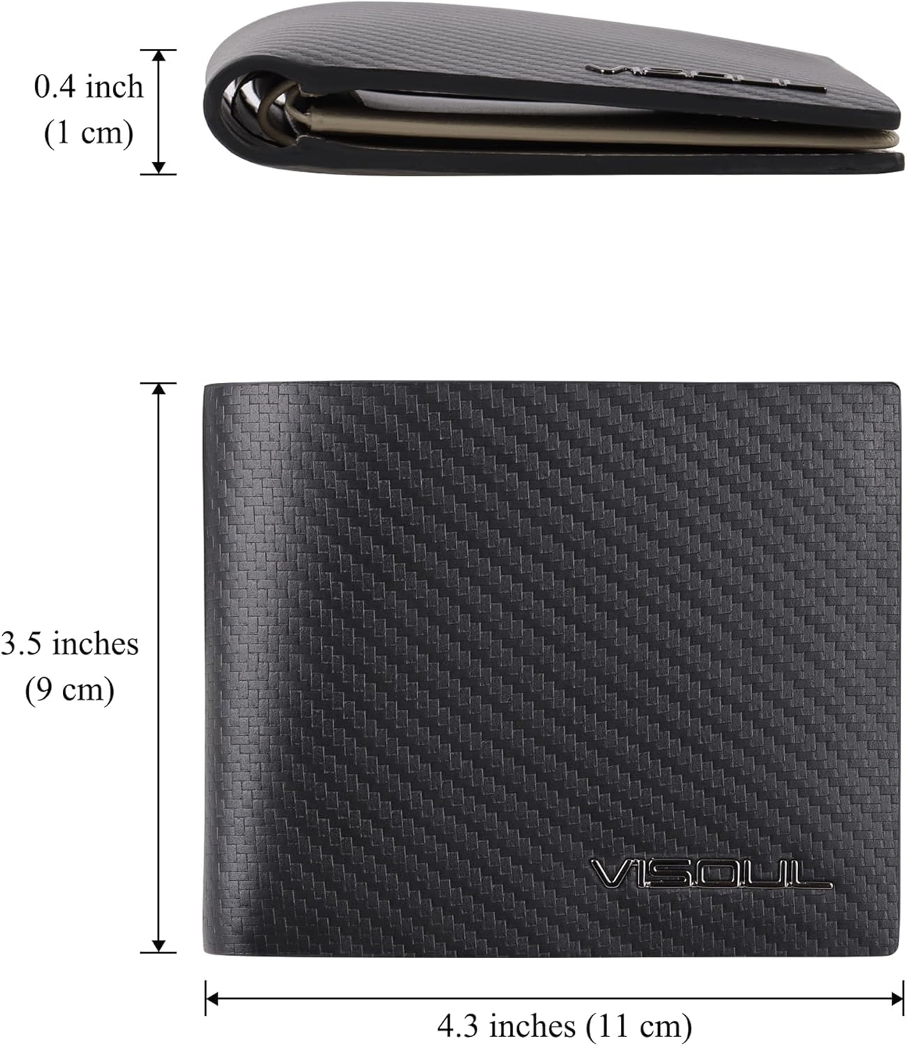 VISOUL Mens Carbon Fiber Leather Bifold Wallet with 2 ID Windows, RFID Blocking Wallet with 2 Money Compartments, Stylish Two-tone Back Pocket Wallet for Men (Black+Light Gray)