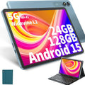Android Tablet with Keyboard, Android 15 Tablet 10 inch with 24GB+128GB, 1TB Expand, 8-Core, 8000mAh, 5G WiFi, Widevine L1, GMS, with Case, Keyboard, Mouse, Stylus(Green)