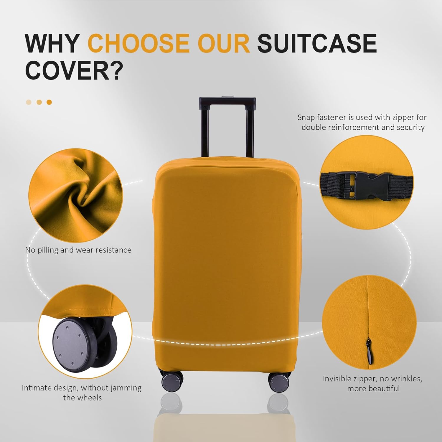 Travel Luggage Cover Suitcase Protector Scratch-Resistant Fit 19-31 Inch Suitcase, Not Included Suitcase (Yellow, S(19-21 inch))