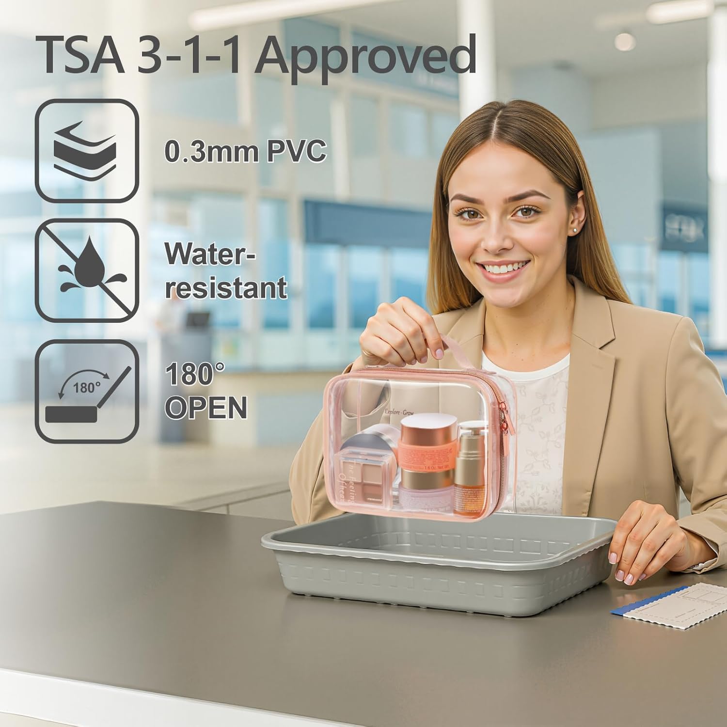 PACKISM Clear Makeup Bag - 2 Pack TSA Approved Toiletry Bag with Handle and 180° Large Opening, Clear Toiletry Bag Fit Carry-on Travel Essential, Travel Bags for Toiletries, Rose Pink