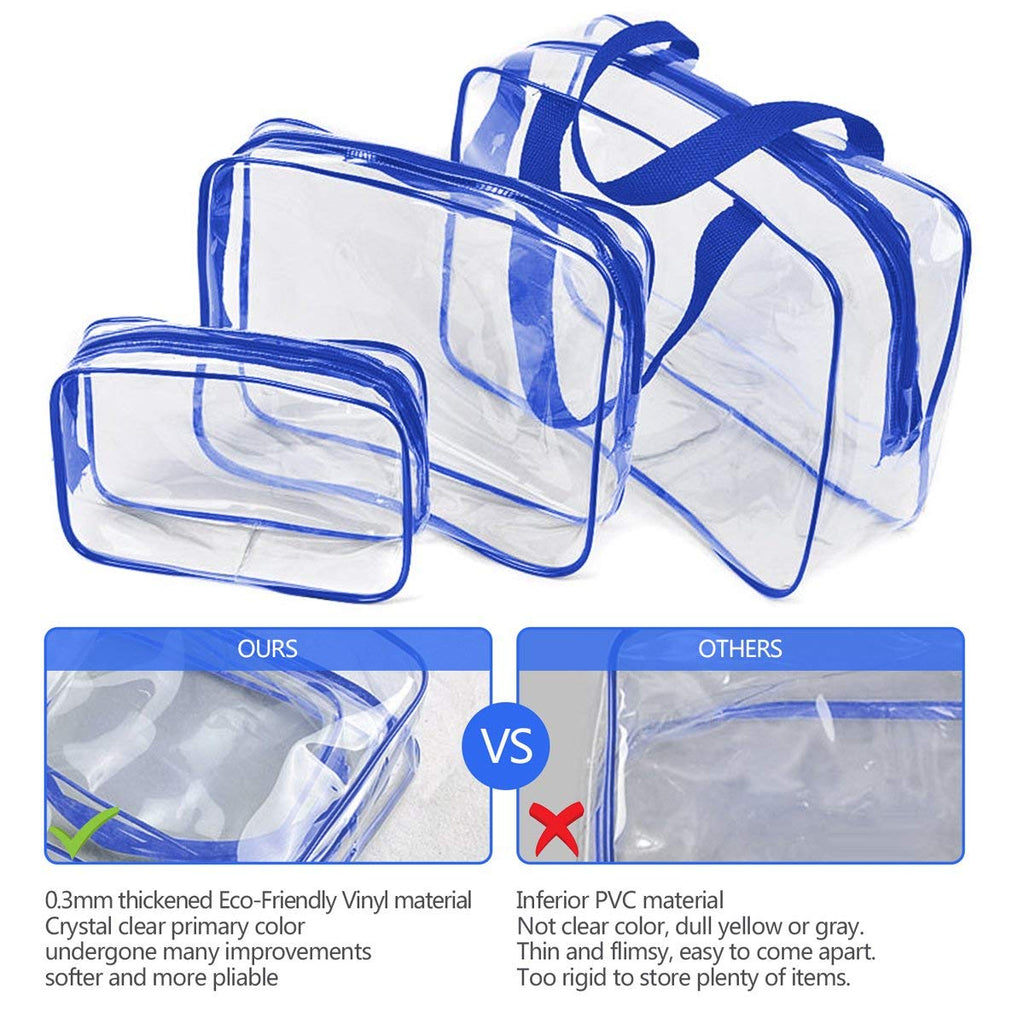 5Pcs Crystal Clear PVC Travel Toiletry Bag Kit for Women Men, Waterproof Vinyl Packing Organizer Storage Bags with Zipper Handle Straps, Cosmetic Pouch Carry on Airport Airline Compliant Bag Handbag