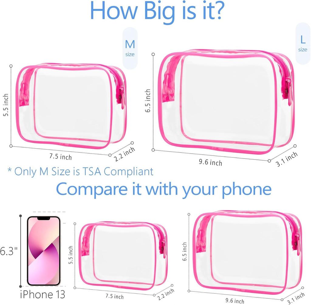 PACKISM Valentines Day Gifts for Him Her - Clear Makeup Bag, 2 Pack TSA Approved Toiletry Bag Quart Size Bag, Travel Makeup Cosmetic Bag for Women Clear Toiletry Bag, Rose Red