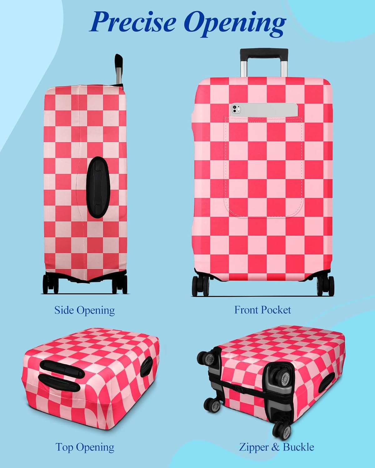 Slohif Luggage Cover for Suitcase Tsa Approved Protector - Luggage Sleeve Large Suit Case Cover Travel Stretch Baggage Case Protective Washable Fit 22-24 Inch Checkered S