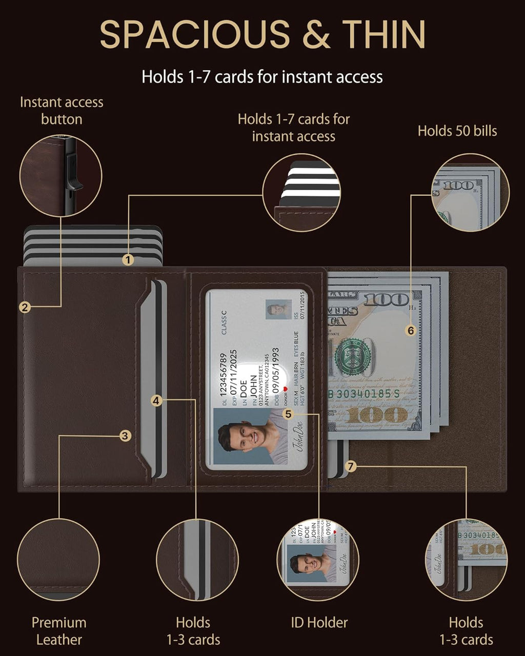 typecase Mens Wallet Card Holder for AirTag: Leather Smart Wallet for Men Compatible with Apple Air Tag, RFID Blocking, Slim, Minimalist - 9-14 Card Capacity | ID Window | Cash Slot (Dark Brown)