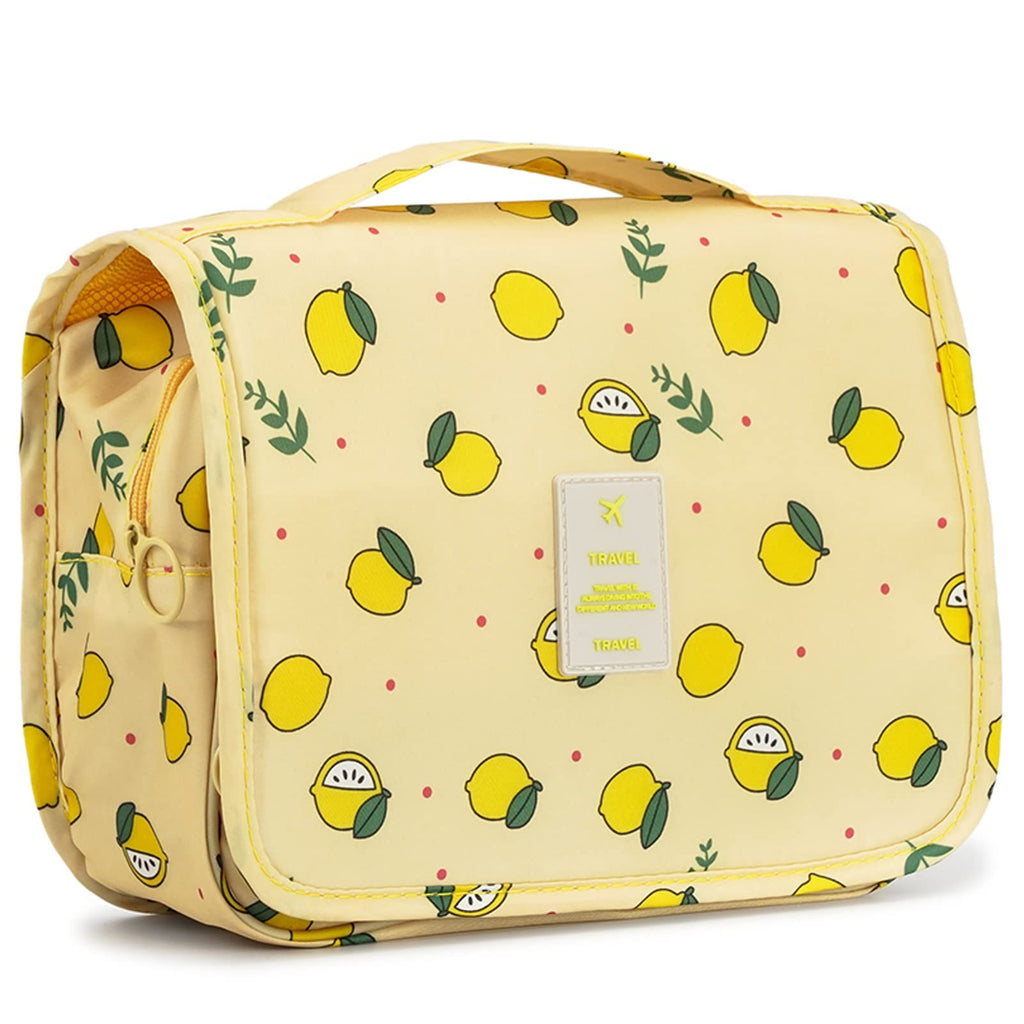 L&FY Hanging Travel Toiletry Bag Women's Cosmetic Organizer Makeup Pouch Men's Shaving Kits With Handle (Yellow Lemon)