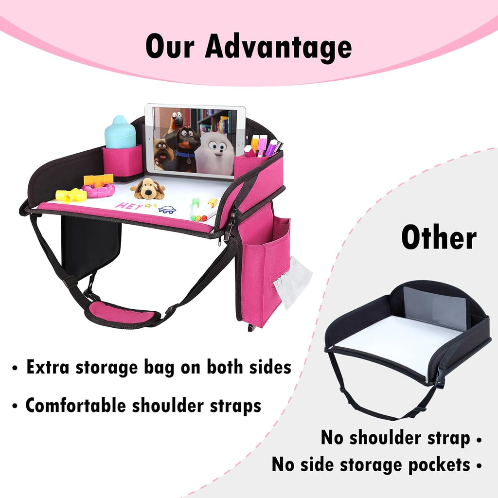 Kids Travel Tray, Travel Tray For Kids Car Seat, Toddler Road Trip Essentials With Drawing Kit, Carseat Tray For Kids Travel, Travel Activities Road Trip Must Haves For Kids (Pink-2PCS)