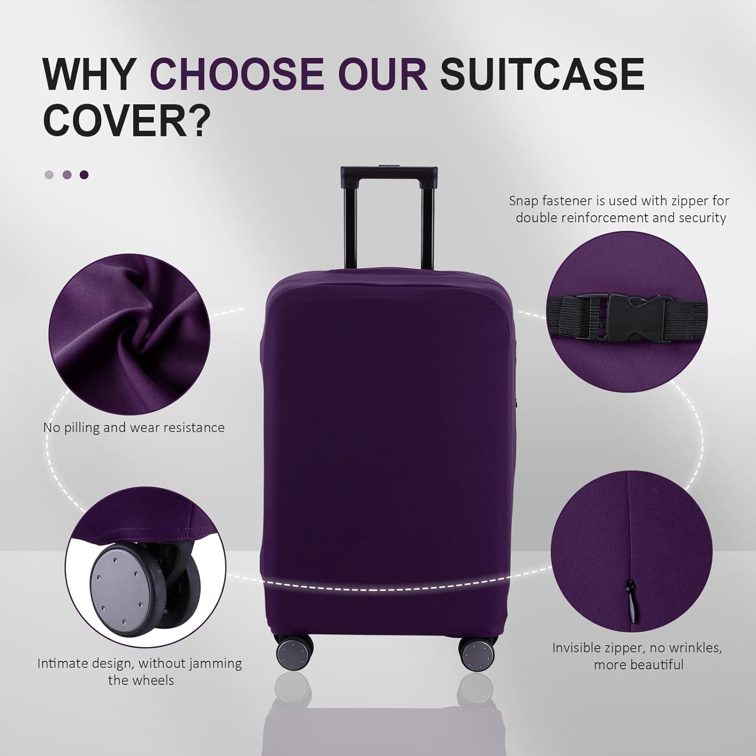 Travel Luggage Cover Protector Scratch-Resistant Fit 19-33 Inch Suitcase, Elastic Luggage Compartment Cover, Protective Cover, Dust CoveNot Included Suitcase (Purple, 3XL(32-33inch))