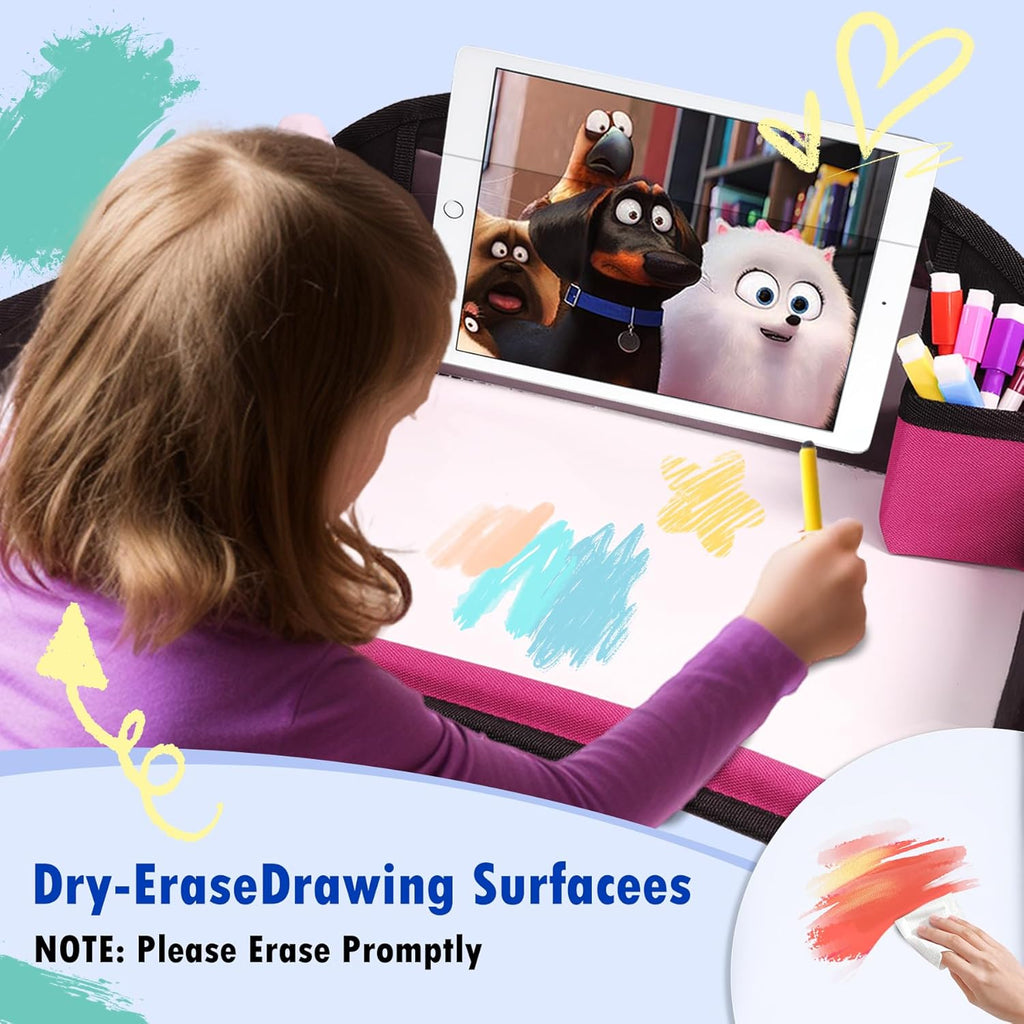 Kids Travel Tray, Travel Tray For Kids Car Seat, Toddler Road Trip Essentials With Drawing Kit, Carseat Tray For Kids Travel, Travel Activities Road Trip Must Haves For Kids (Pink-2PCS)