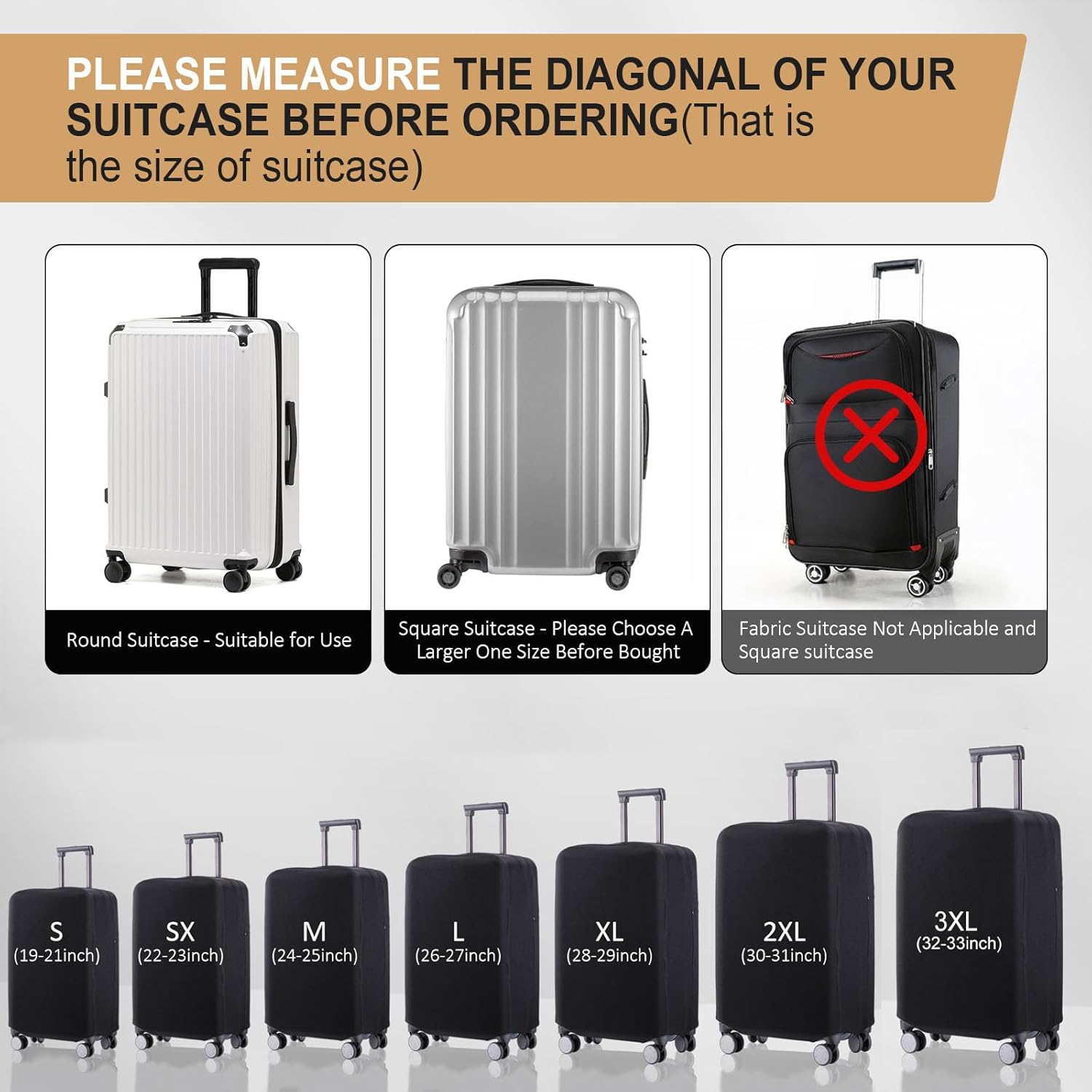 Travel Luggage Cover Suitcase Protector Scratch-Resistant Fit 19-31 Inch Suitcase, Not Included Suitcase (Black, 3XL(32-33inch))