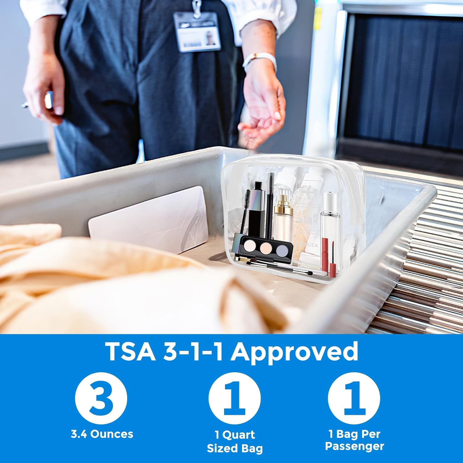 AURUZA 2 Pack Travel Toiletry Bag, Clear Makeup Bag, TSA Approved Cosmetic Bag with Zipper, Clear Organizer Carry on Bag for Women, PVC Cosmetic Pouch